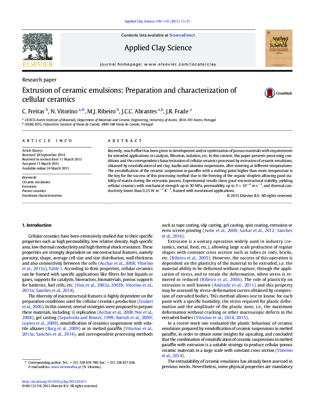 Extrusion of ceramic emulsions: Preparation and characterization of cellular ceramics