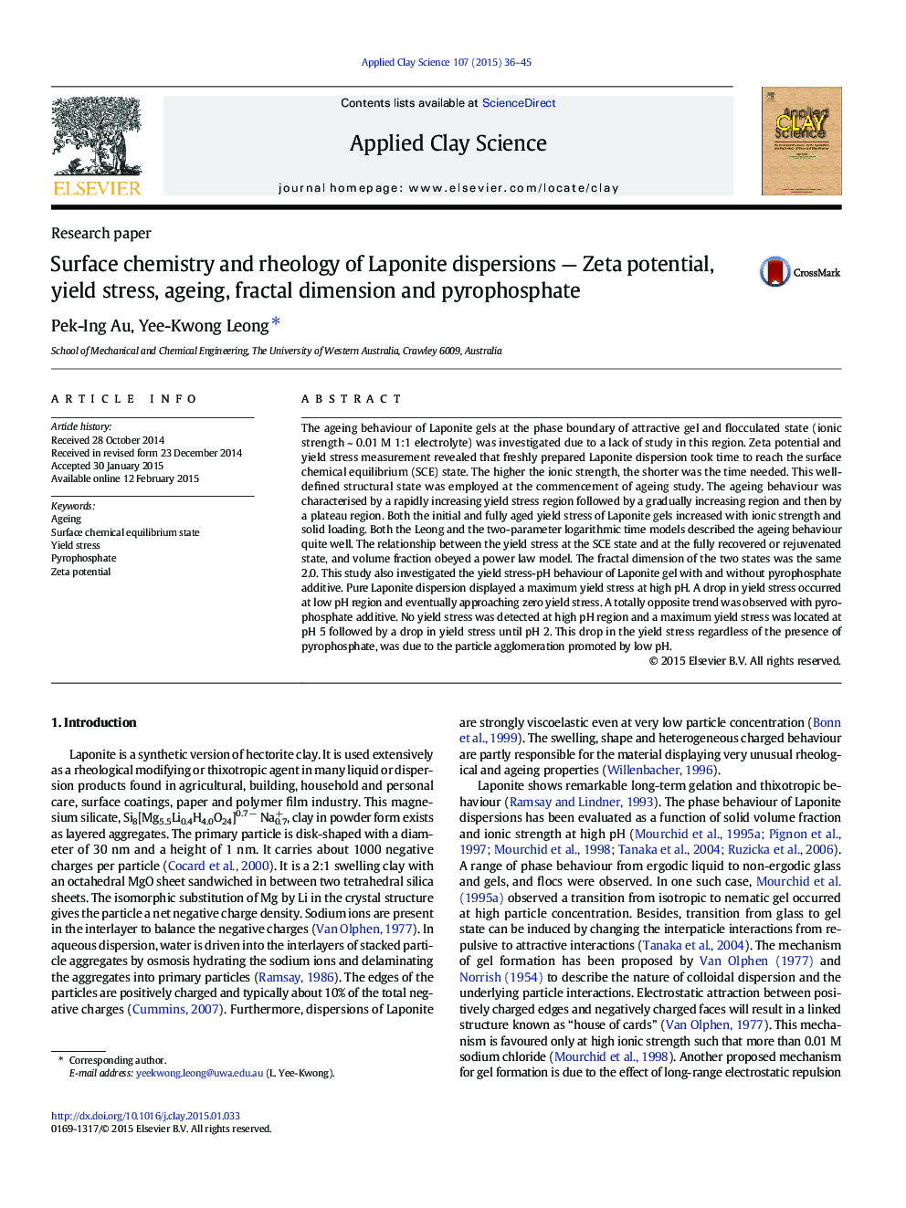 Surface chemistry and rheology of Laponite dispersions — Zeta potential, yield stress, ageing, fractal dimension and pyrophosphate