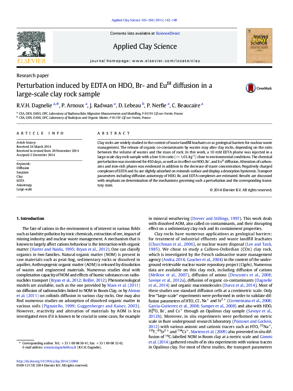 Perturbation induced by EDTA on HDO, Br- and EuIII diffusion in a large-scale clay rock sample