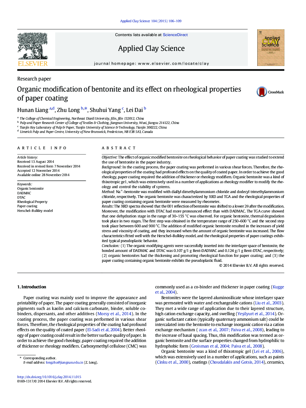 Organic modification of bentonite and its effect on rheological properties of paper coating