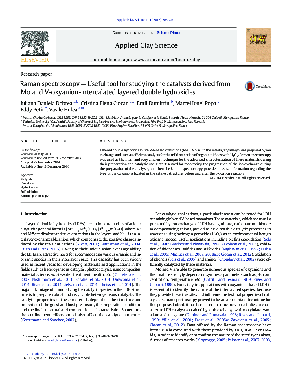 Raman spectroscopy — Useful tool for studying the catalysts derived from Mo and V-oxyanion-intercalated layered double hydroxides