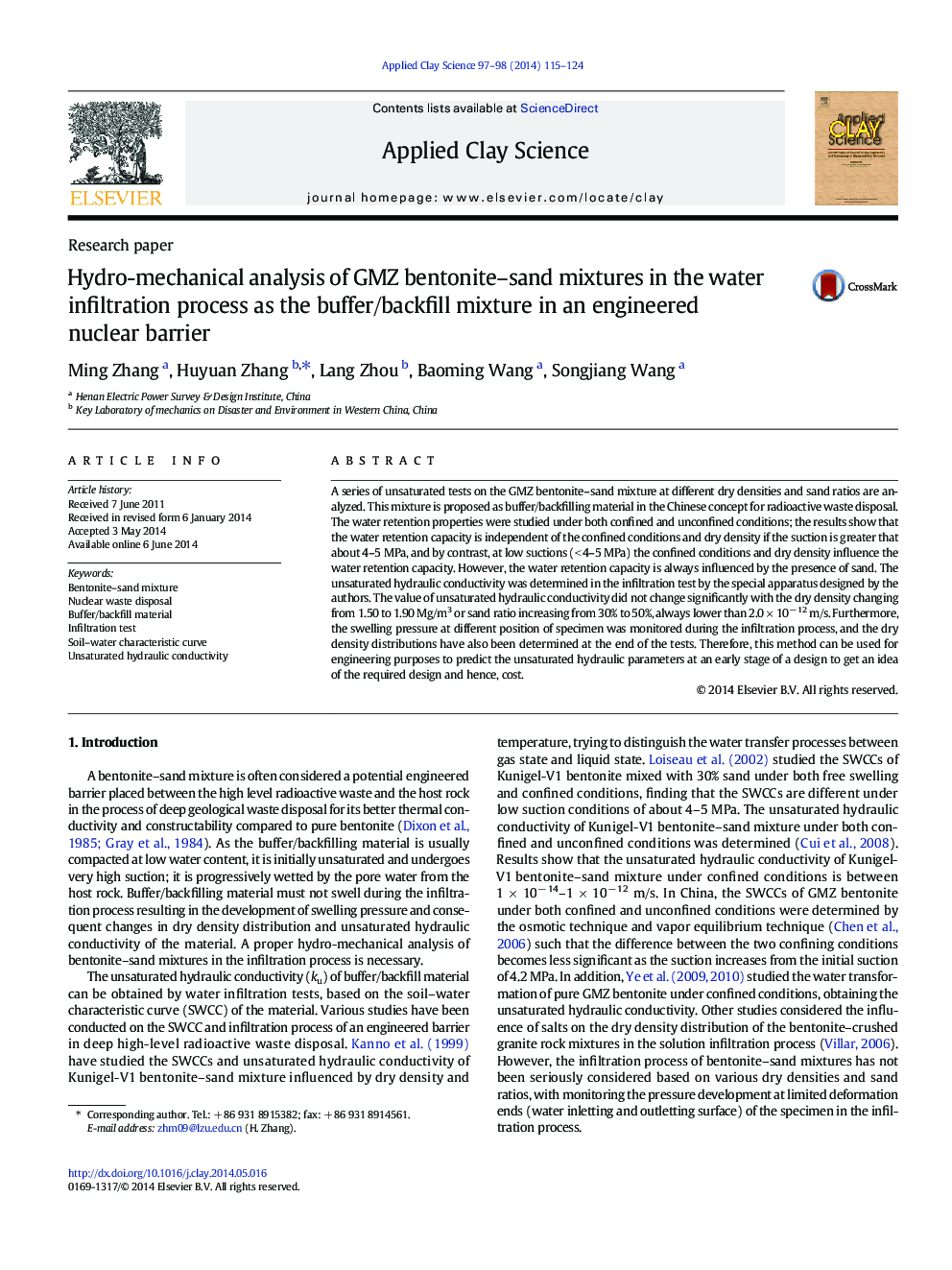 Hydro-mechanical analysis of GMZ bentonite–sand mixtures in the water infiltration process as the buffer/backfill mixture in an engineered nuclear barrier