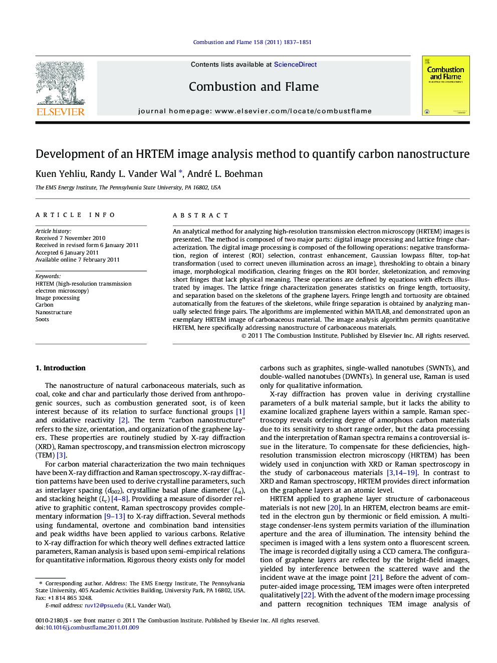 Development of an HRTEM image analysis method to quantify carbon nanostructure