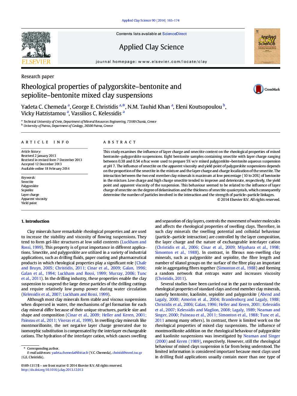 Rheological properties of palygorskite–bentonite and sepiolite–bentonite mixed clay suspensions