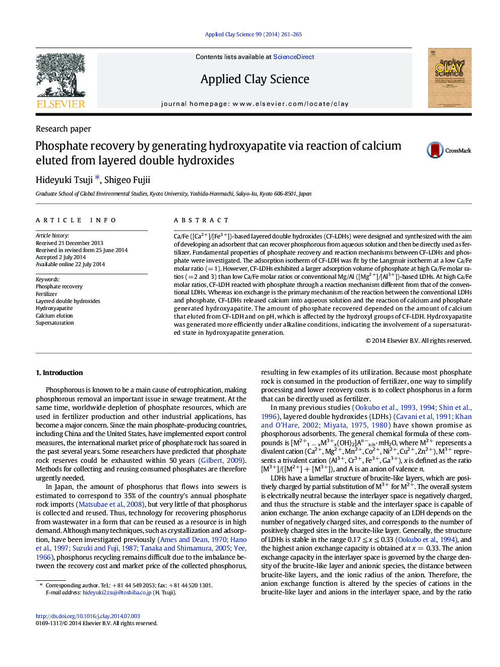 Phosphate recovery by generating hydroxyapatite via reaction of calcium eluted from layered double hydroxides