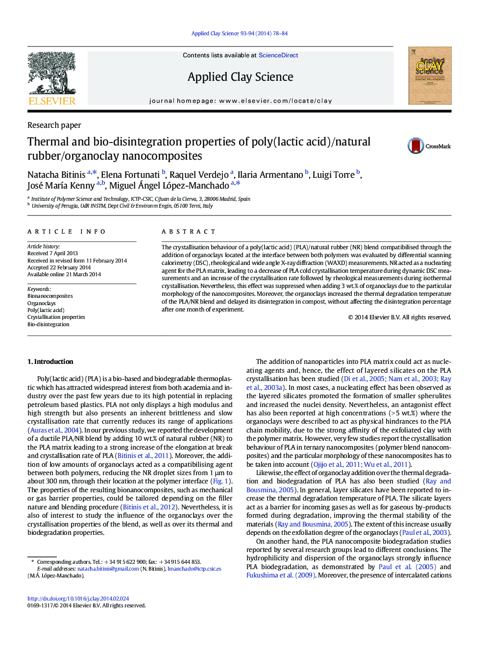 Thermal and bio-disintegration properties of poly(lactic acid)/natural rubber/organoclay nanocomposites