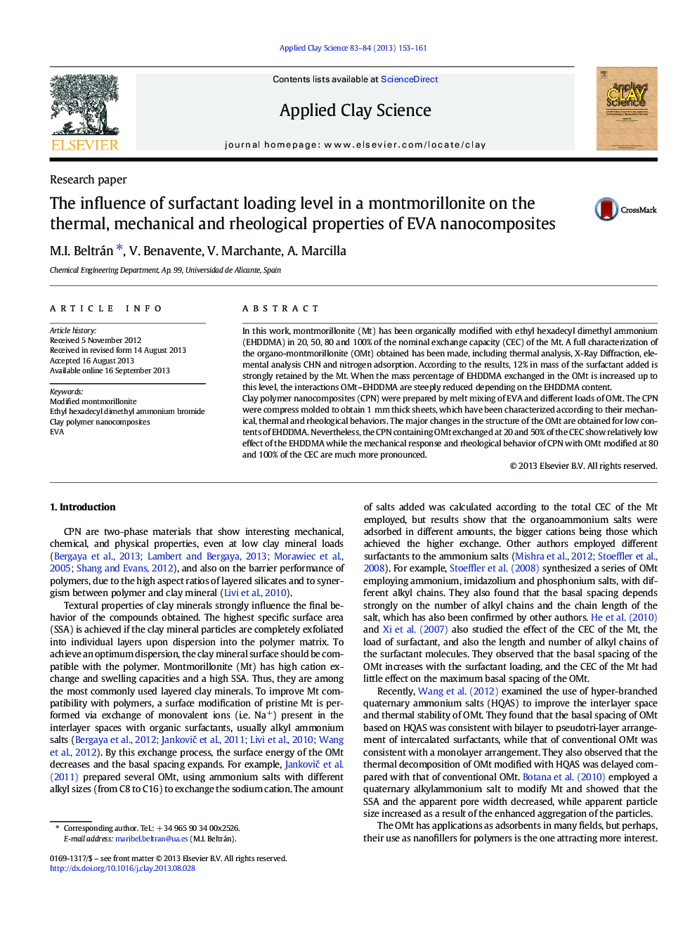 The influence of surfactant loading level in a montmorillonite on the thermal, mechanical and rheological properties of EVA nanocomposites
