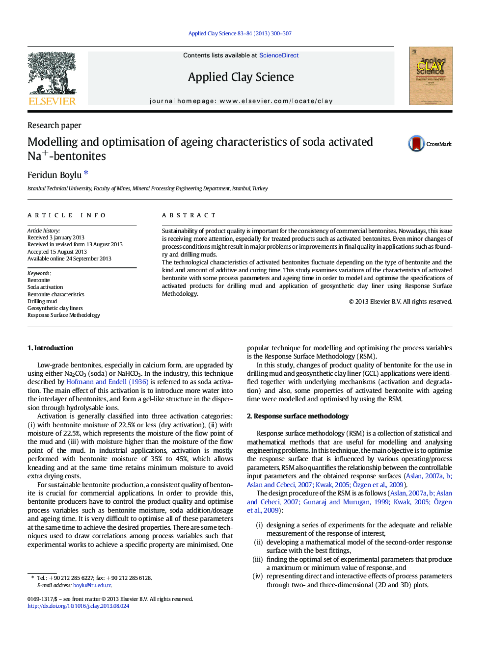 عکس صفحه اول مقاله: Modelling and optimisation of ageing characteristics of soda activated Na+-bentonites Modelling and optimisation of ageing characteristics of soda activated Na+-bentonites