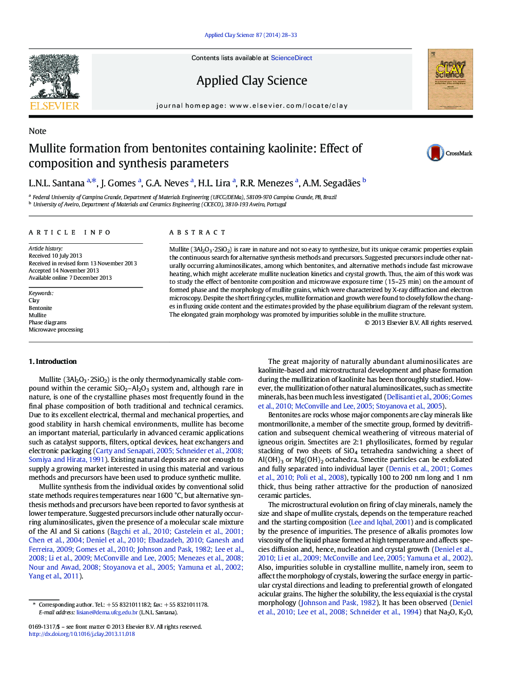 Mullite formation from bentonites containing kaolinite: Effect of composition and synthesis parameters