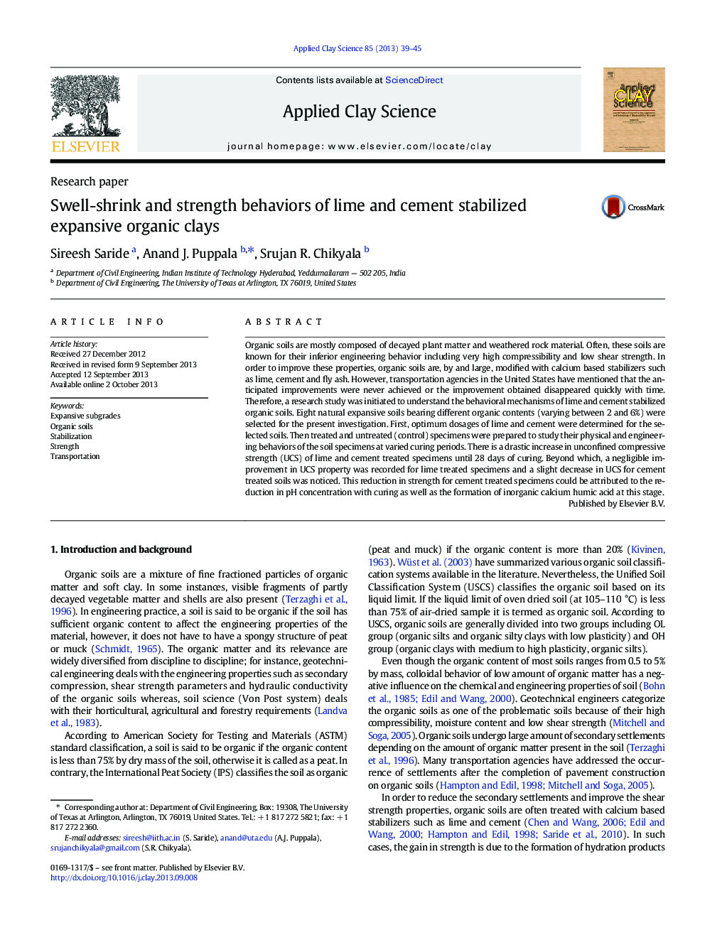 Swell-shrink and strength behaviors of lime and cement stabilized expansive organic clays