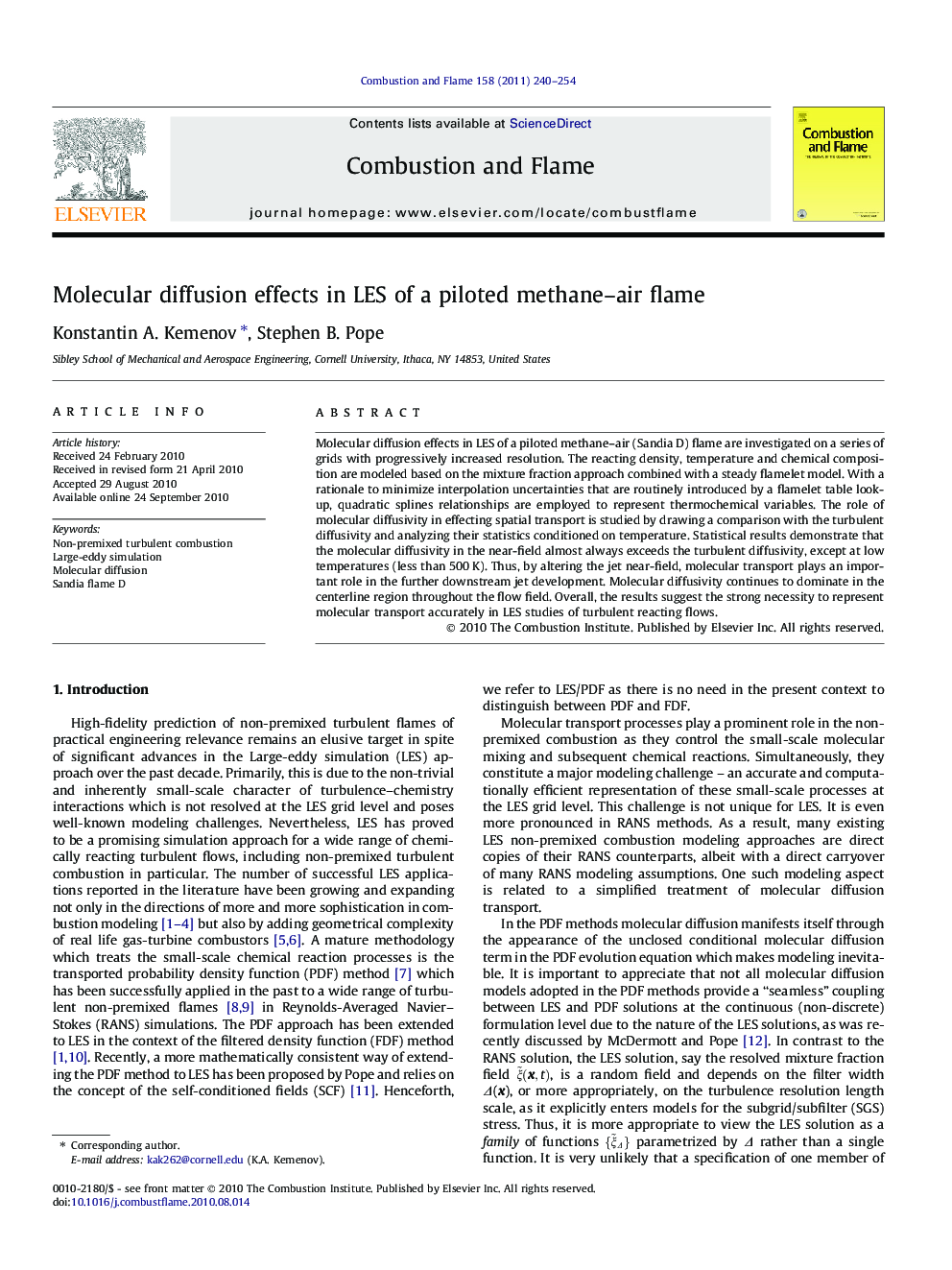 Molecular diffusion effects in LES of a piloted methane–air flame