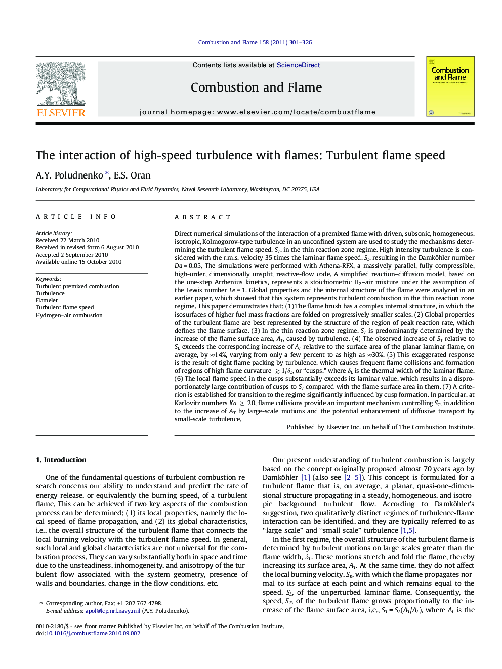 The interaction of high-speed turbulence with flames: Turbulent flame speed