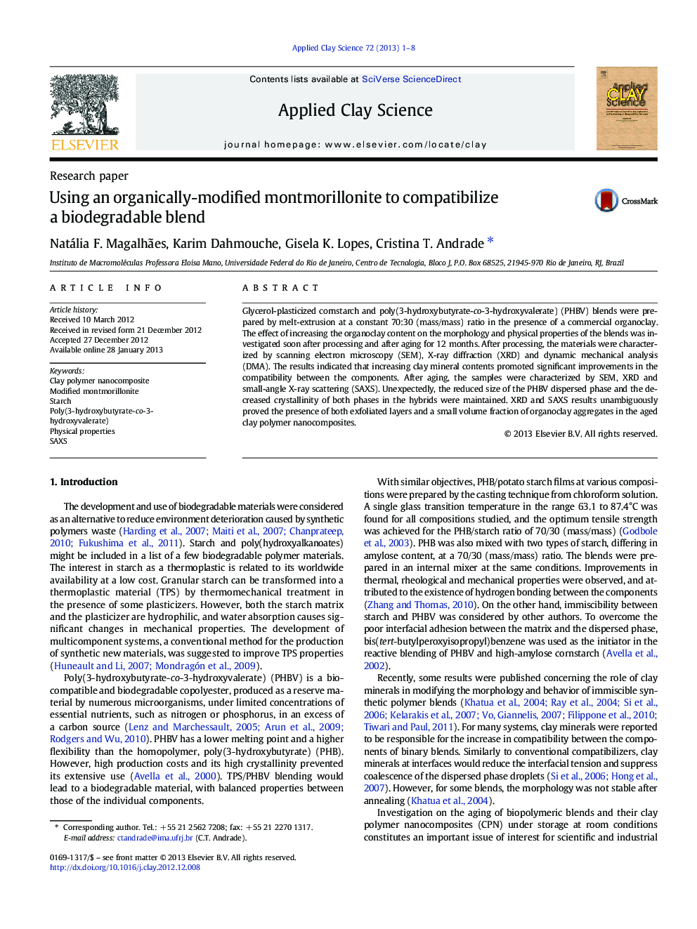 Using an organically-modified montmorillonite to compatibilize a biodegradable blend