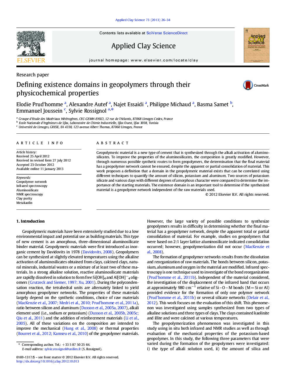 عکس صفحه اول مقاله: Defining existence domains in geopolymers through their physicochemical properties Defining existence domains in geopolymers through their physicochemical properties