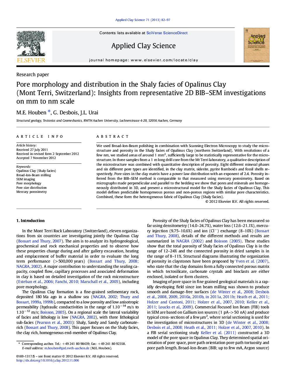 Pore morphology and distribution in the Shaly facies of Opalinus Clay (Mont Terri, Switzerland): Insights from representative 2D BIB–SEM investigations on mm to nm scale