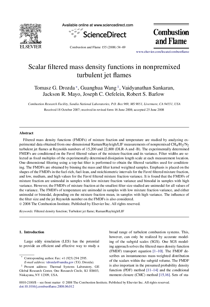 Scalar filtered mass density functions in nonpremixed turbulent jet flames
