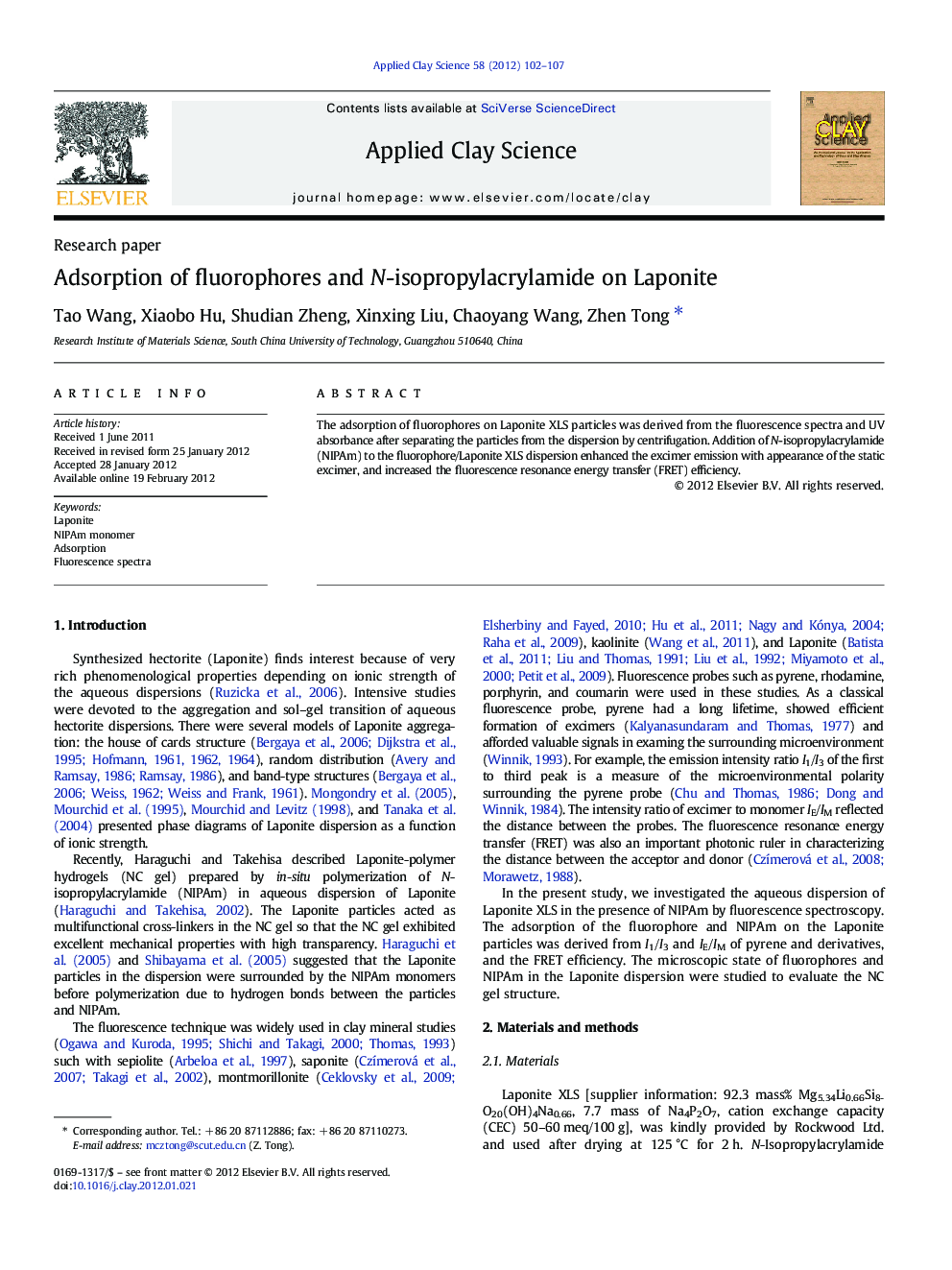 Adsorption of fluorophores and N-isopropylacrylamide on Laponite