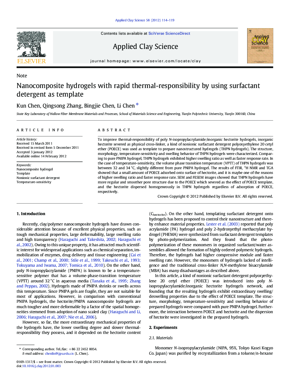 Nanocomposite hydrogels with rapid thermal-responsibility by using surfactant detergent as template