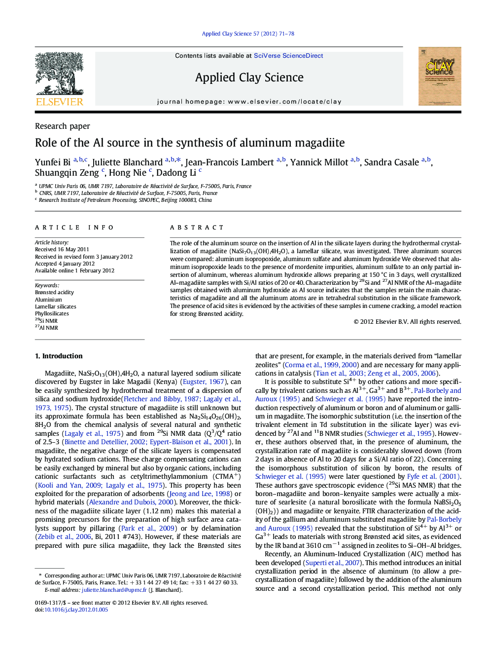 Role of the Al source in the synthesis of aluminum magadiite