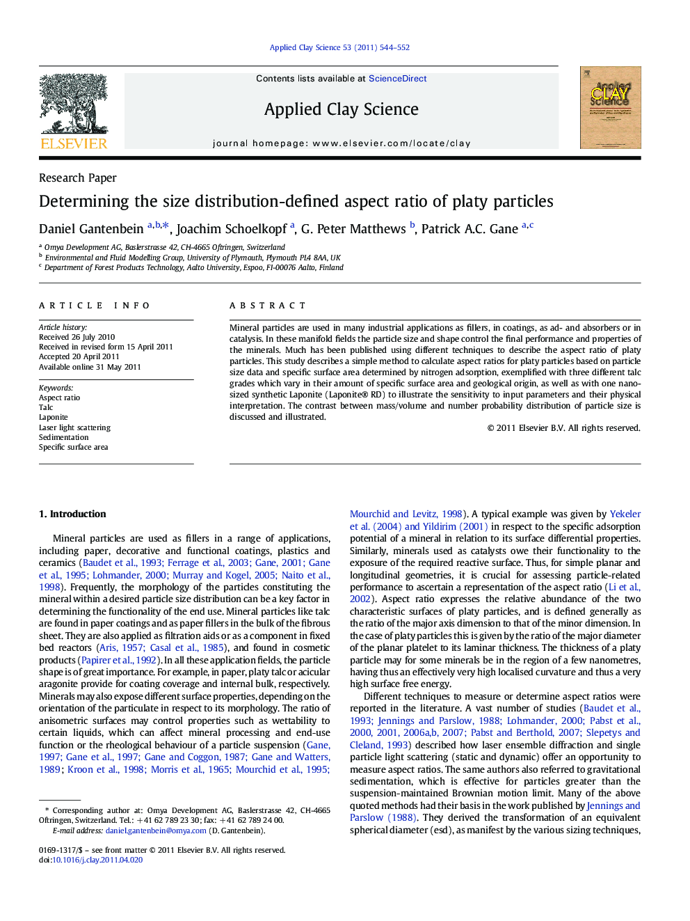 Determining the size distribution-defined aspect ratio of platy particles