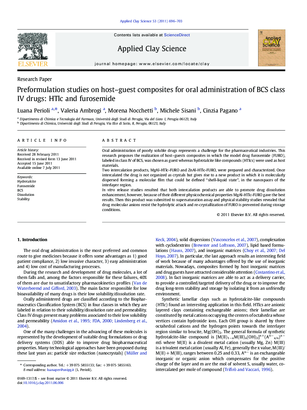 عکس صفحه اول مقاله: Preformulation studies on host–guest composites for oral administration of BCS class IV drugs: HTlc and furosemide Preformulation studies on host–guest composites for oral administration of BCS class IV drugs: HTlc and furosemide