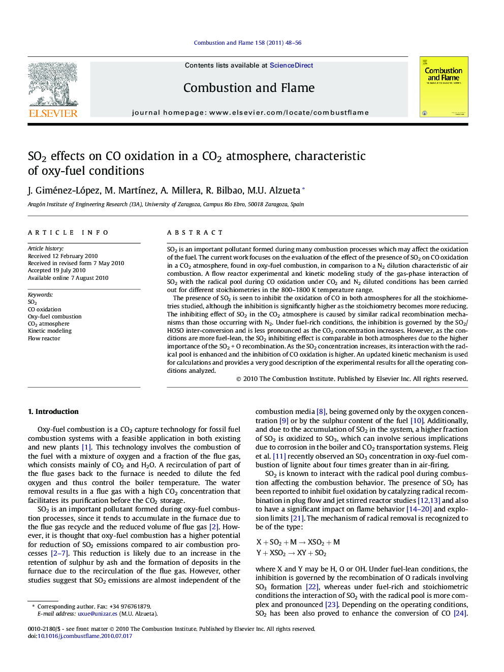 SO2 effects on CO oxidation in a CO2 atmosphere, characteristic of oxy-fuel conditions