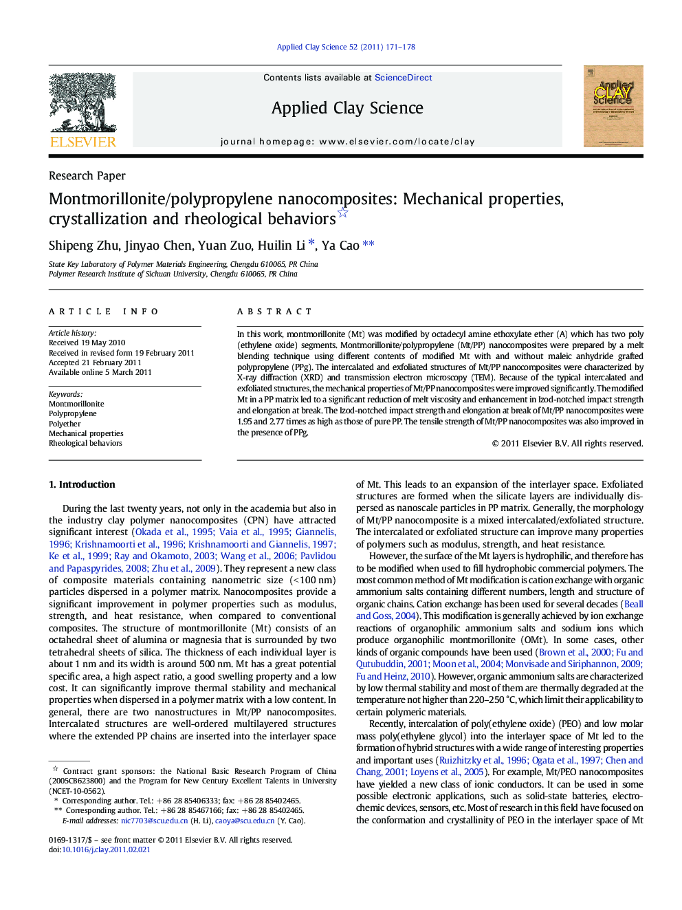 Montmorillonite/polypropylene nanocomposites: Mechanical properties, crystallization and rheological behaviors 