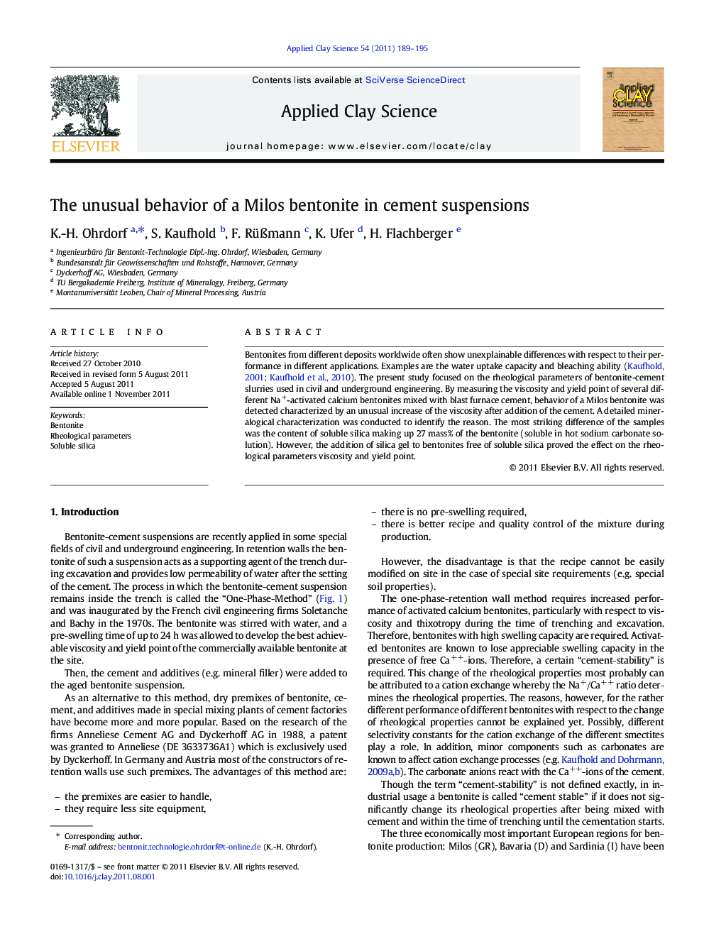 The unusual behavior of a Milos bentonite in cement suspensions