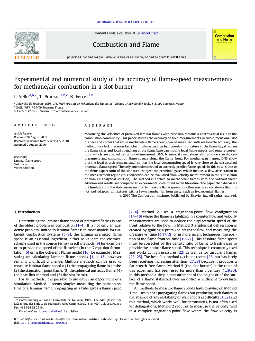 Experimental and numerical study of the accuracy of flame-speed measurements for methane/air combustion in a slot burner