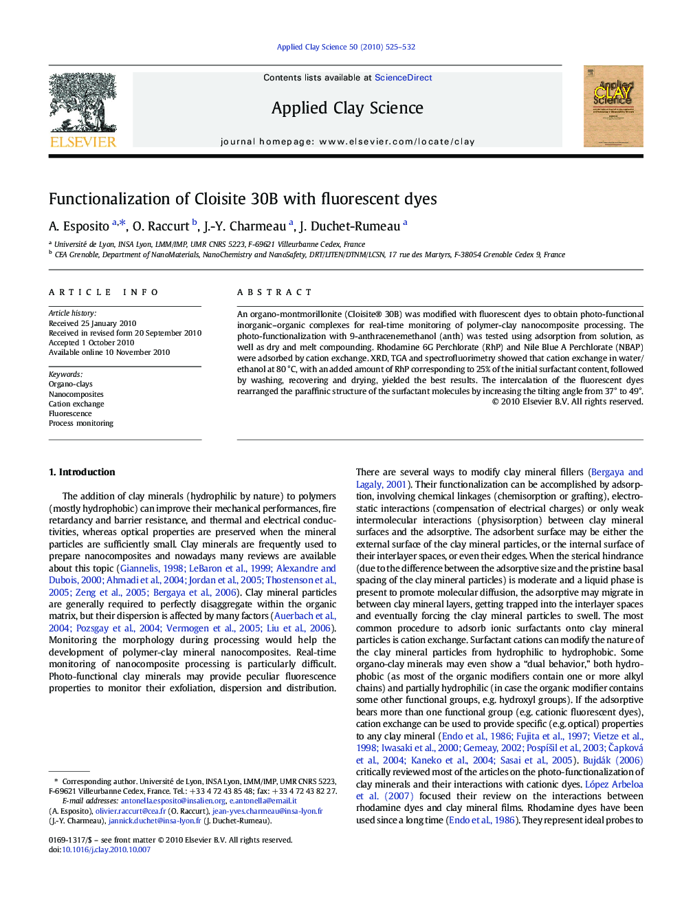 Functionalization of Cloisite 30B with fluorescent dyes