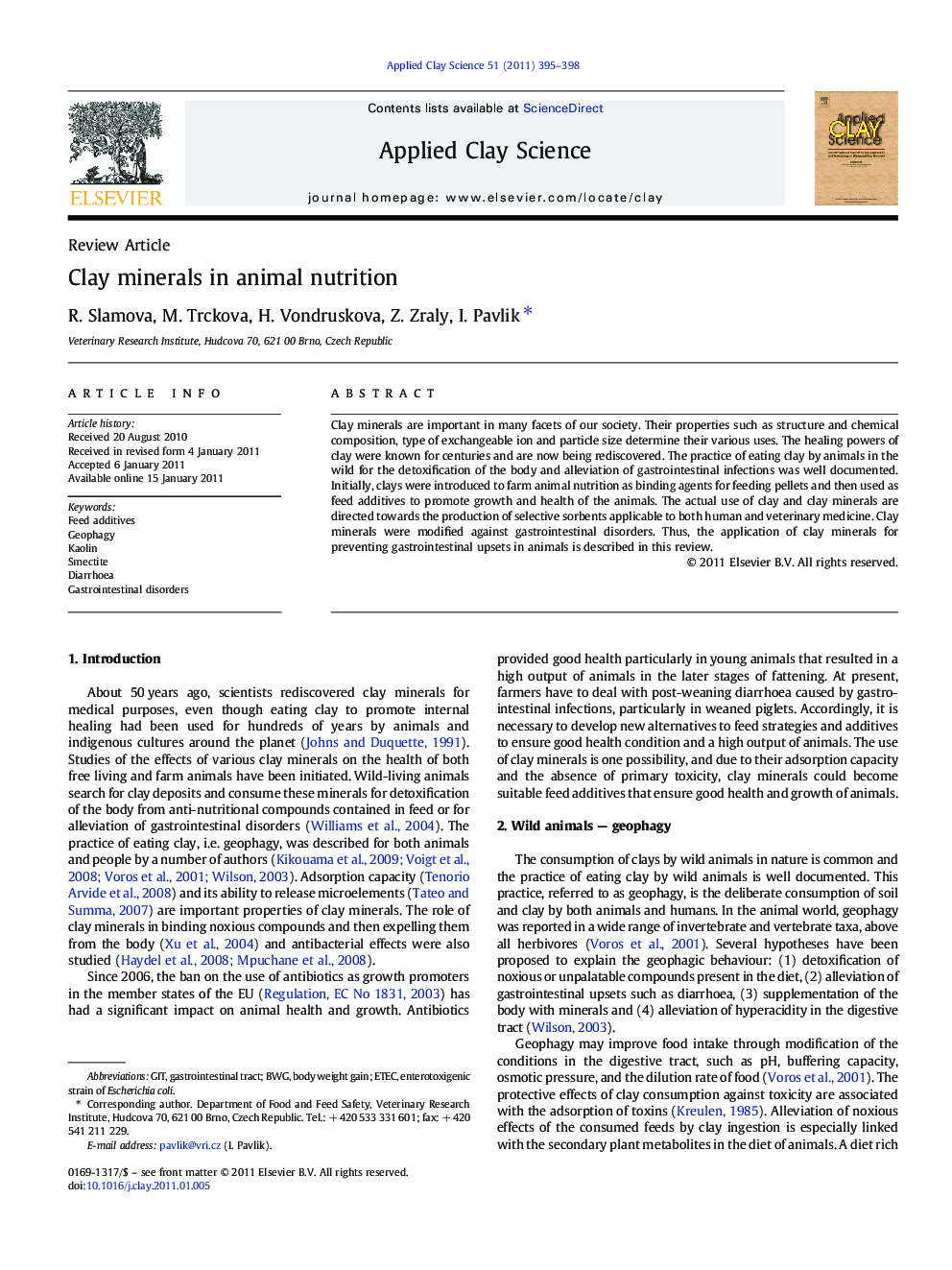 Clay minerals in animal nutrition