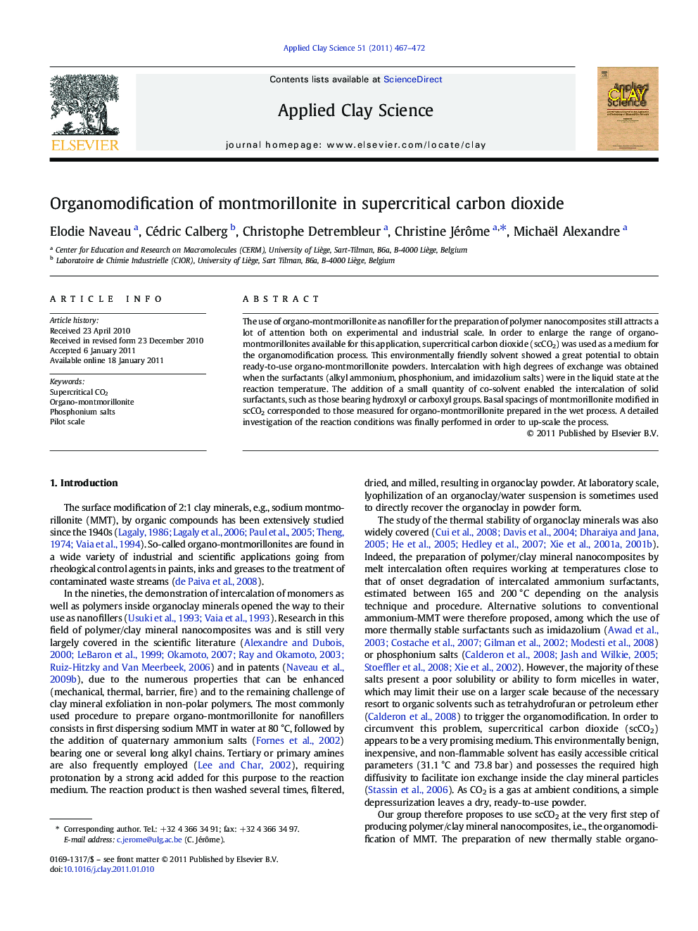 Organomodification of montmorillonite in supercritical carbon dioxide