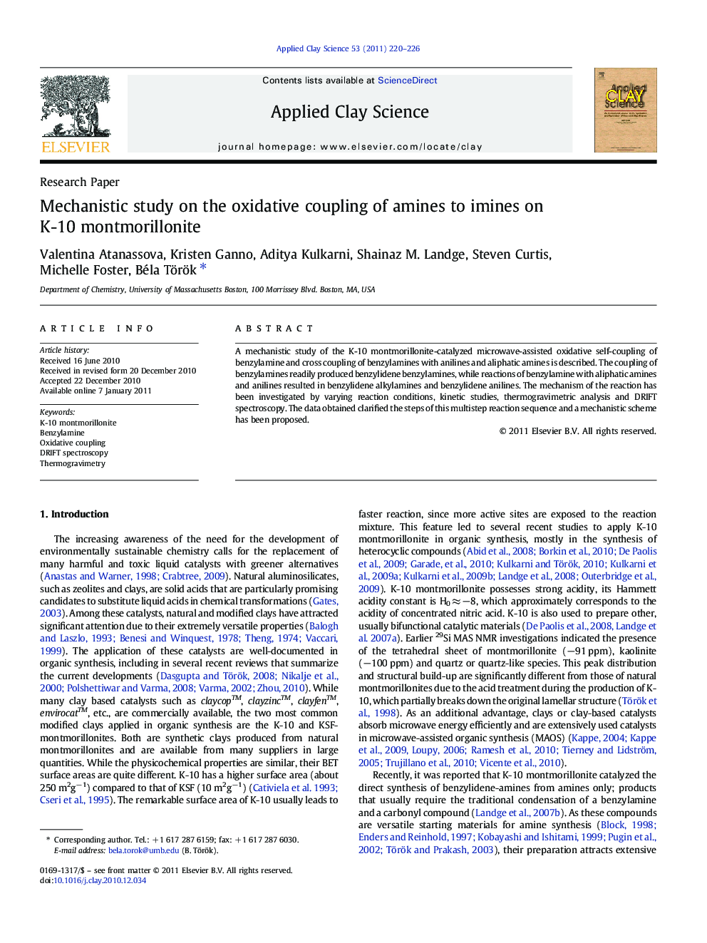 Mechanistic study on the oxidative coupling of amines to imines on K-10 montmorillonite