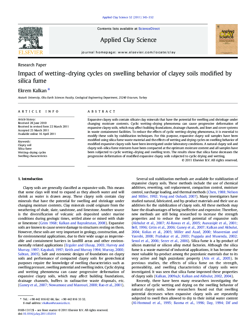 Impact of wetting–drying cycles on swelling behavior of clayey soils modified by silica fume