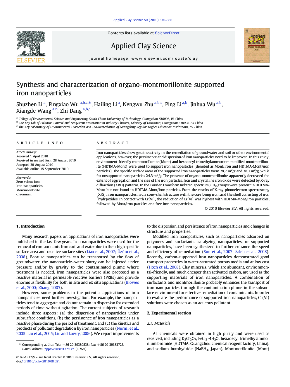 Synthesis and characterization of organo-montmorillonite supported iron nanoparticles