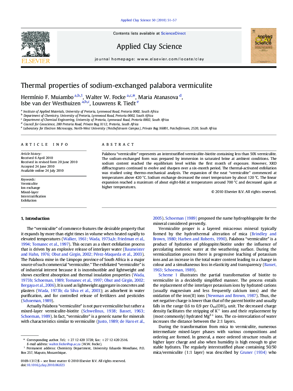 Thermal properties of sodium-exchanged palabora vermiculite