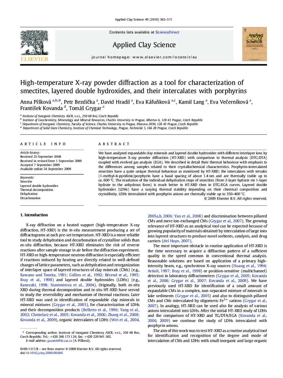 High-temperature X-ray powder diffraction as a tool for characterization of smectites, layered double hydroxides, and their intercalates with porphyrins