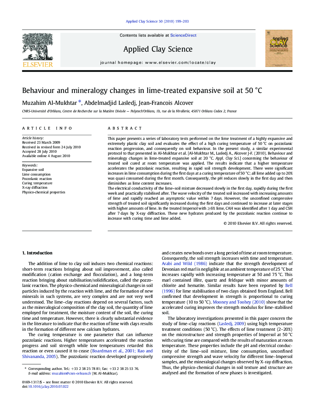 Behaviour and mineralogy changes in lime-treated expansive soil at 50 °C