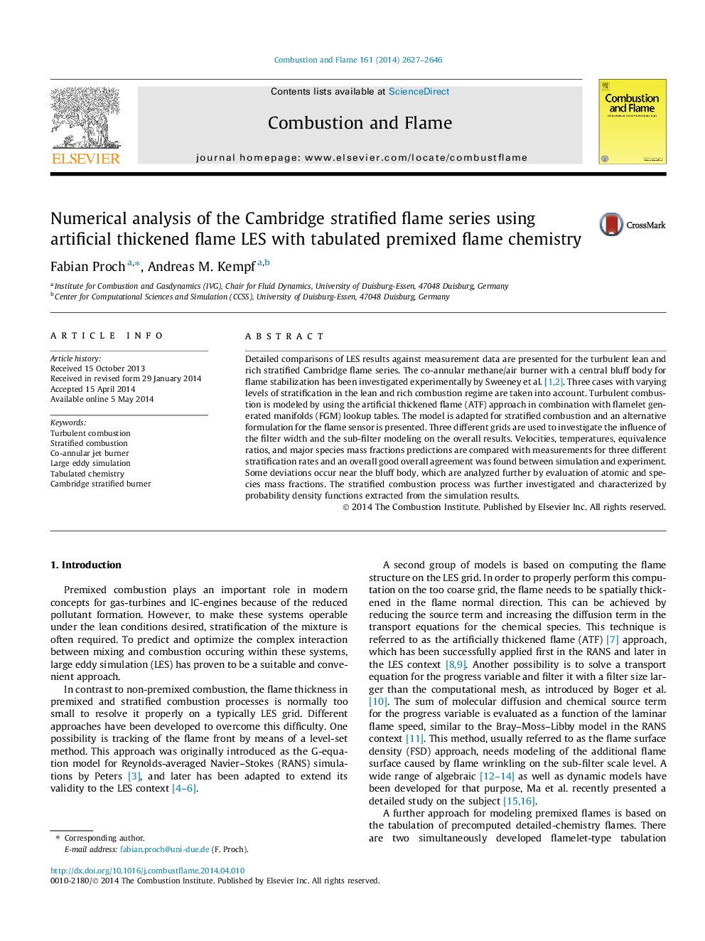 Numerical analysis of the Cambridge stratified flame series using artificial thickened flame LES with tabulated premixed flame chemistry