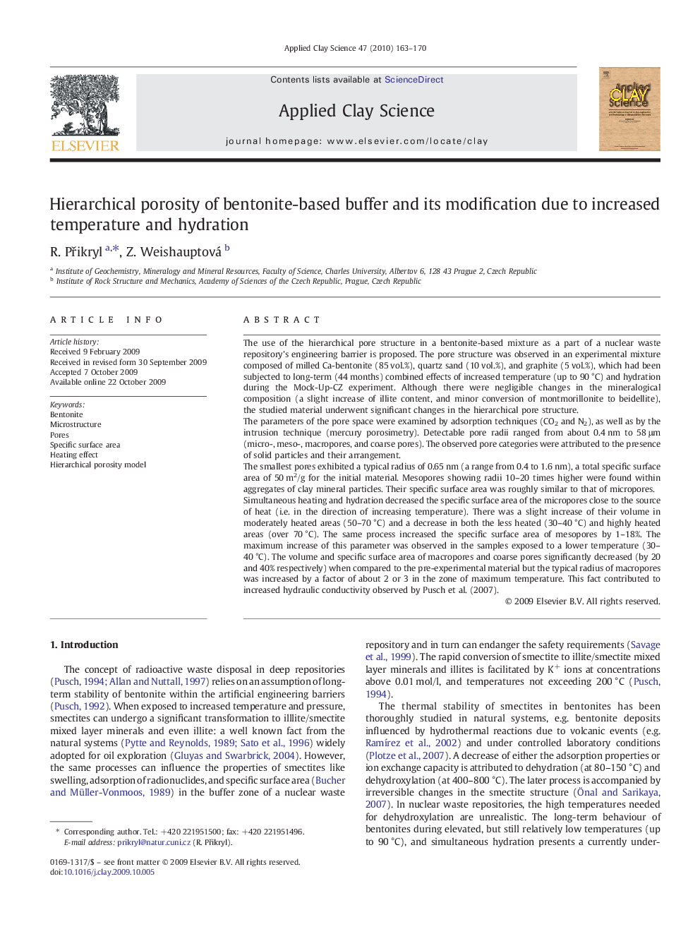 Hierarchical porosity of bentonite-based buffer and its modification due to increased temperature and hydration