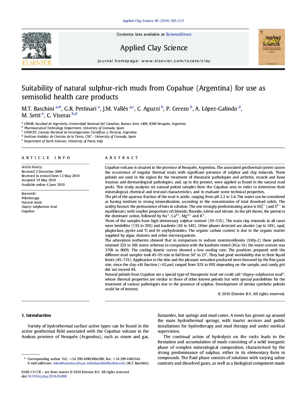 Suitability of natural sulphur-rich muds from Copahue (Argentina) for use as semisolid health care products