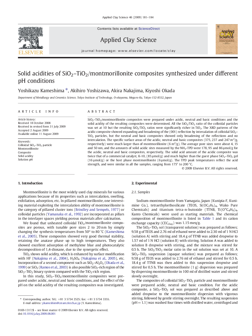 Solid acidities of SiO2–TiO2/montmorillonite composites synthesized under different pH conditions