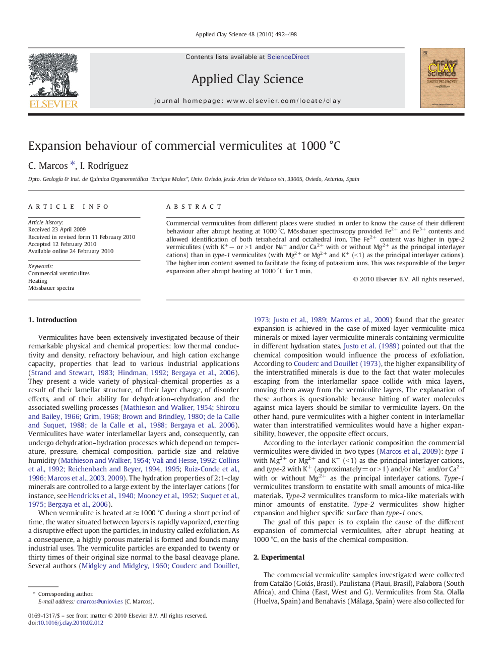 Expansion behaviour of commercial vermiculites at 1000 °C