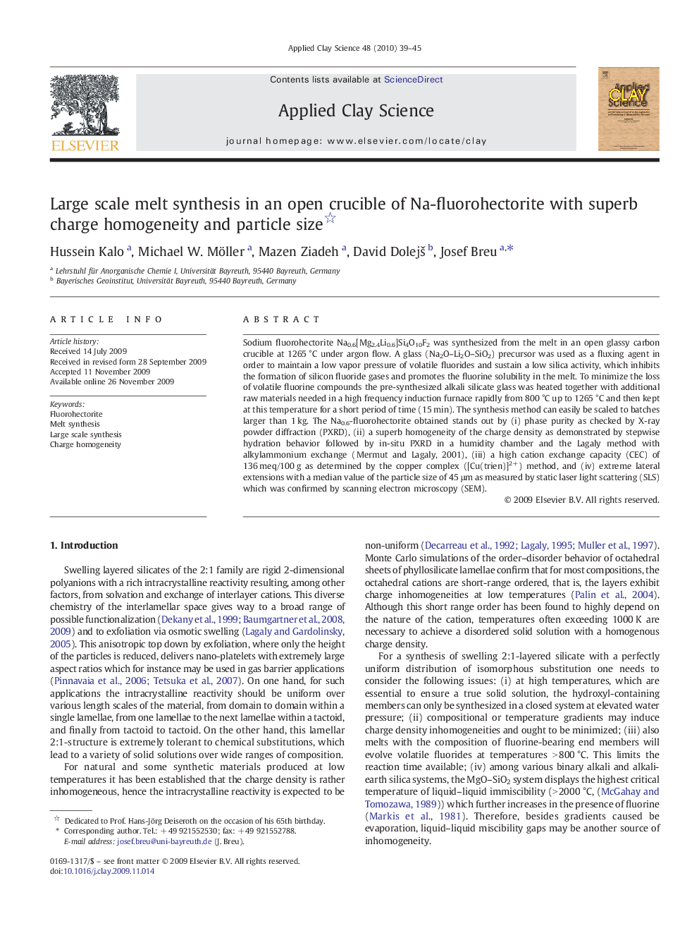 عکس صفحه اول مقاله: Large scale melt synthesis in an open crucible of Na-fluorohectorite with superb charge homogeneity and particle size Large scale melt synthesis in an open crucible of Na-fluorohectorite with superb charge homogeneity and particle size