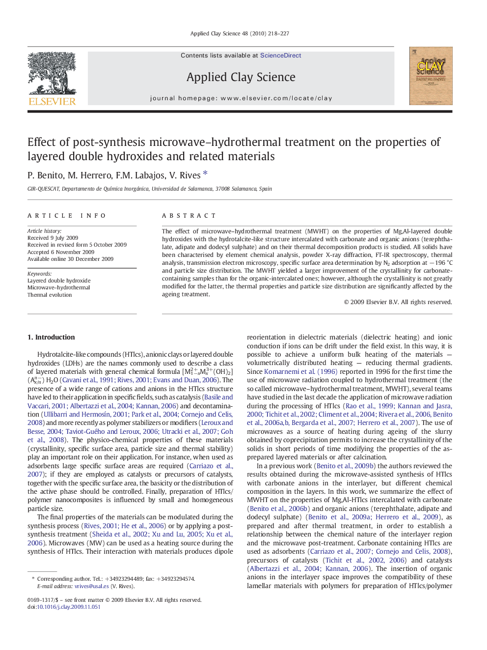 Effect of post-synthesis microwave-hydrothermal treatment on the properties of layered double hydroxides and related materials