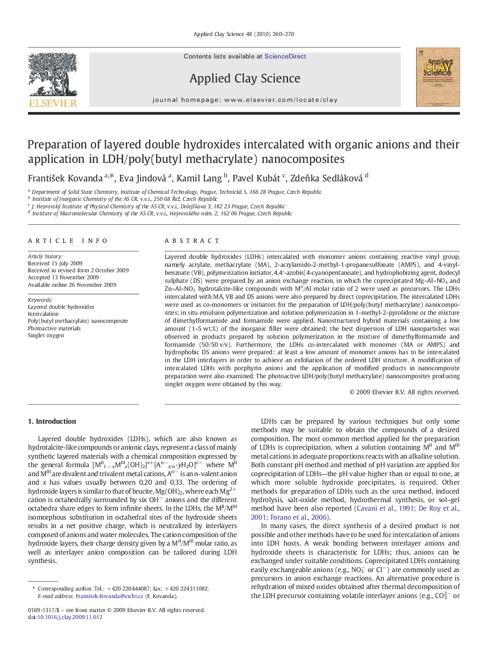 Preparation of layered double hydroxides intercalated with organic anions and their application in LDH/poly(butyl methacrylate) nanocomposites