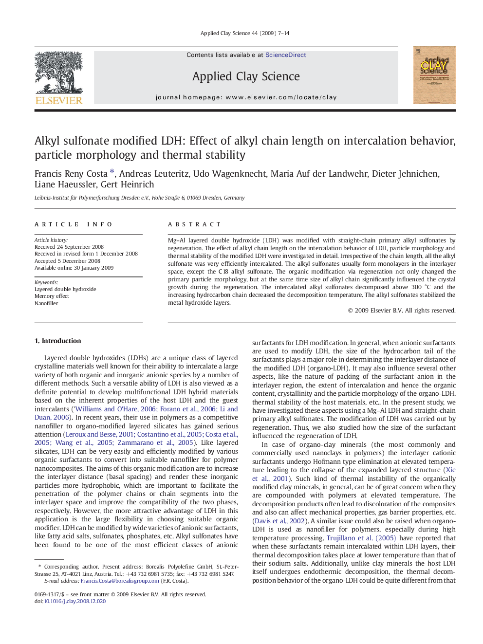 Alkyl sulfonate modified LDH: Effect of alkyl chain length on intercalation behavior, particle morphology and thermal stability