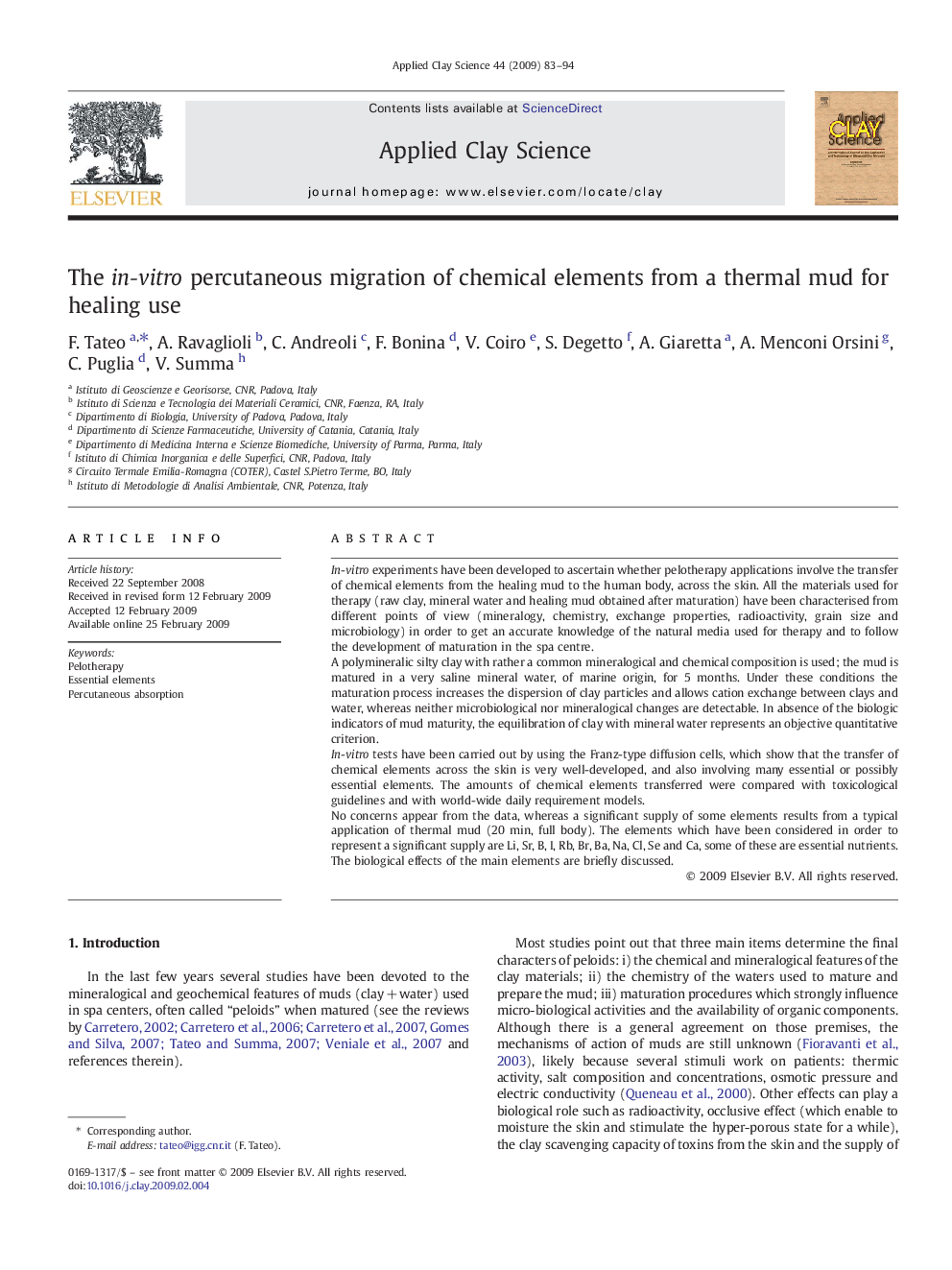 The in-vitro percutaneous migration of chemical elements from a thermal mud for healing use