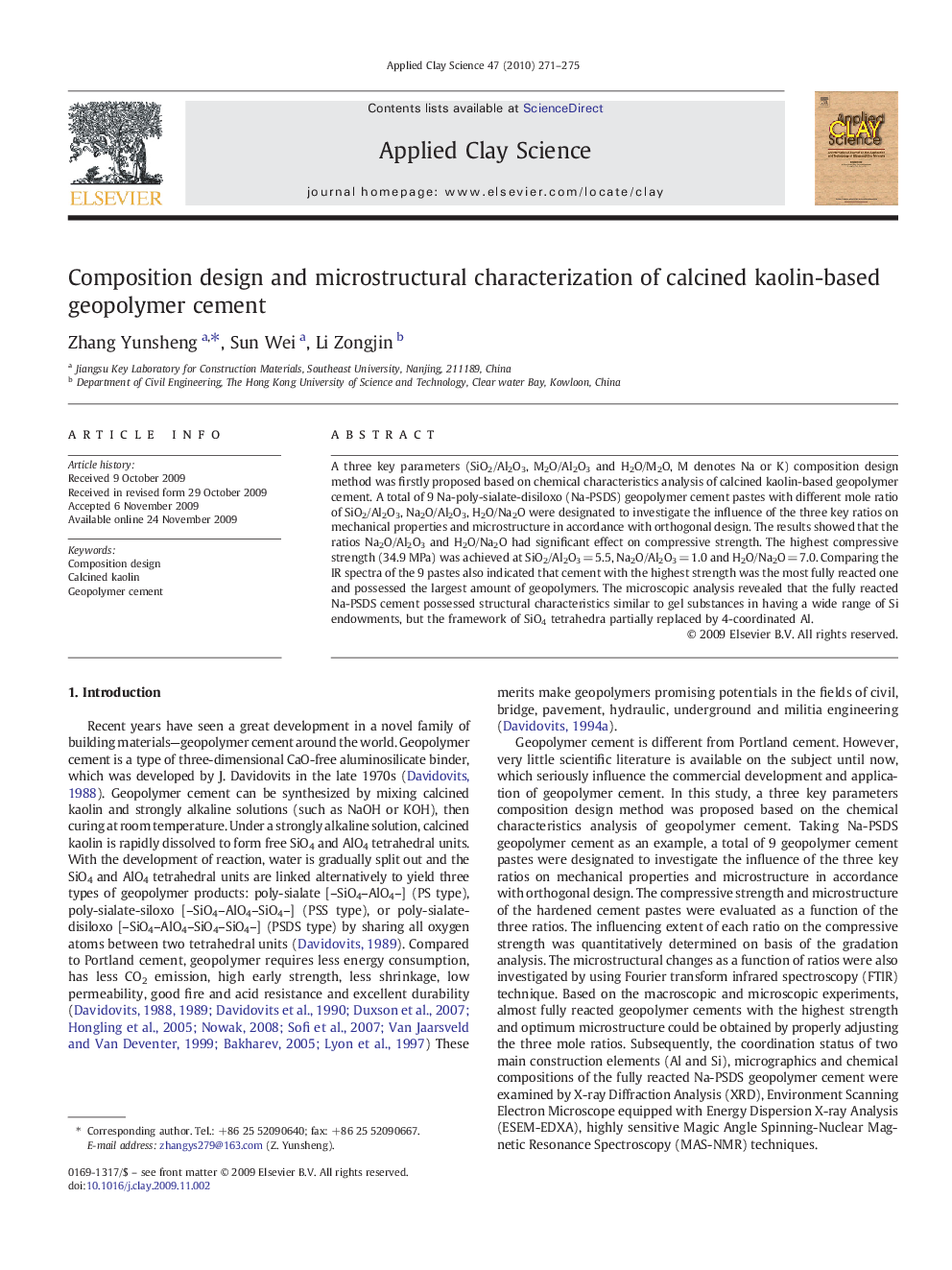 Composition design and microstructural characterization of calcined kaolin-based geopolymer cement