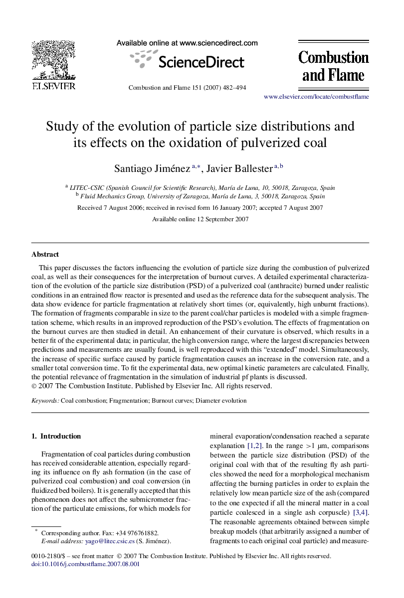 Study of the evolution of particle size distributions and its effects on the oxidation of pulverized coal